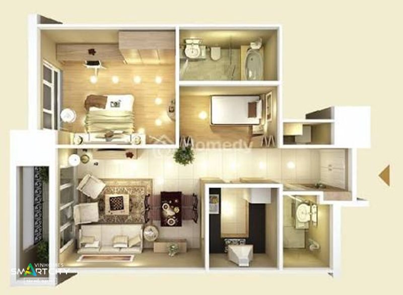 Căn hộ 2 phòng ngủ Vinhomes Smart City - Diện tích và bố trí phù hợp gia đình 3-4 người Căn hộ 2 phòng ngủ Vinhomes Smart City - Diện tích và bố trí phù hợp gia đình 3-4 người