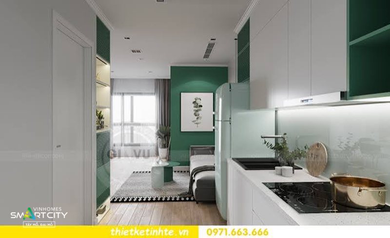 Căn hộ Studio Vinhomes Smart City - Lưu ý với khu bếp và bàn làm việc Căn hộ Studio Vinhomes Smart City - Lưu ý với khu bếp và bàn làm việc